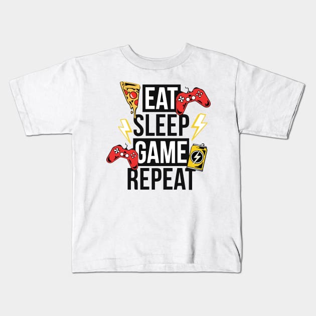 Eat Sleep Game Repeat Kids T-Shirt by iconking